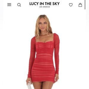 Lucy in The Sky Mesh Long Sleeve Bodycon Dress in Red